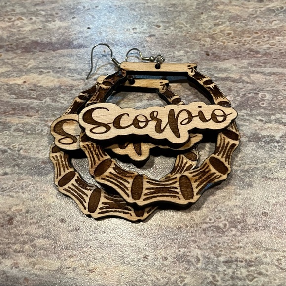 Zodiac Scorpio Wooden Hoop Earrings - Picture 5 of 6